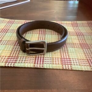 Classic Brown Leather Men's Belt with Silver Buckle